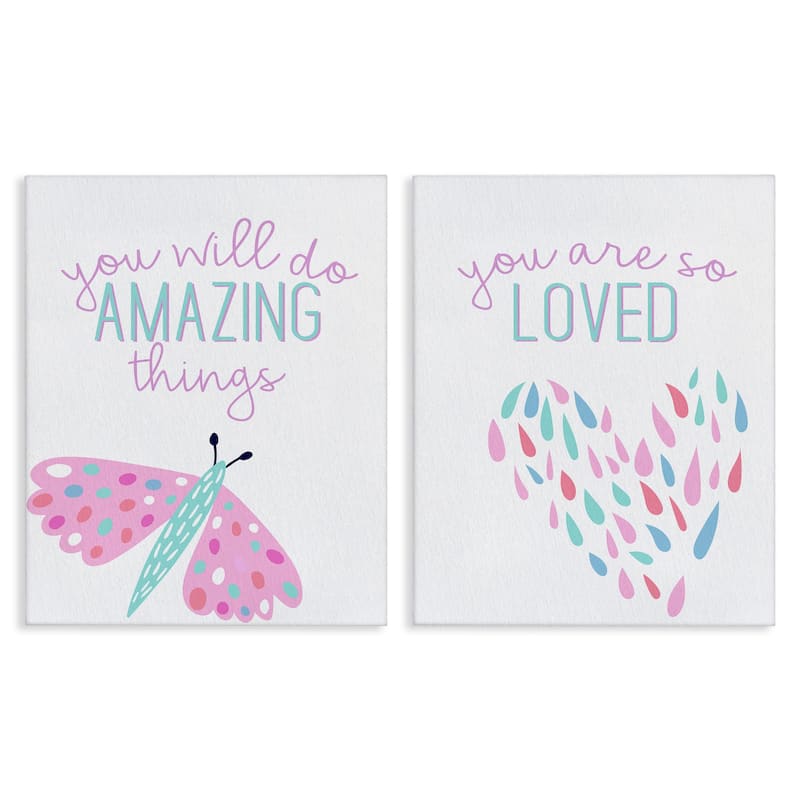 Stupell Pastel Inspirations with Dragonfly Canvas Wall Art Design By Kim Allen (Set of 2) - 24 x 30