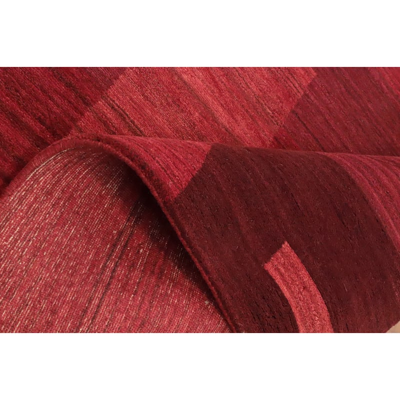 Hand Knotted Oriental 100% Wool Carpet Modern Geometric Red Gabbeh Area Rug - 7' 10'' X 5' 7''
