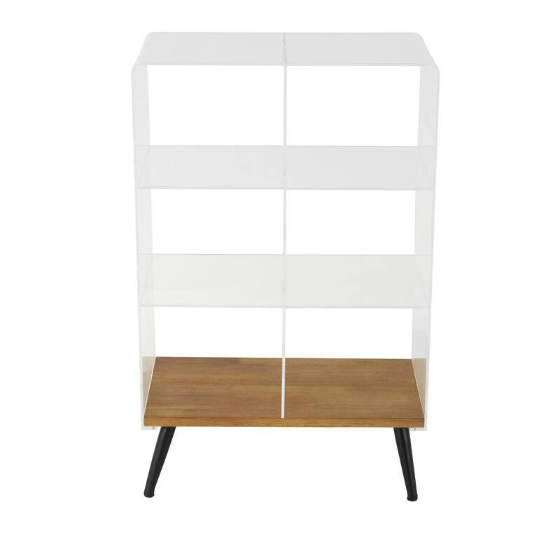 Acrylic Plastic 6 Section Shelving Unit with Wood Base and Black Metal Legs - Clear - Roche River Decor