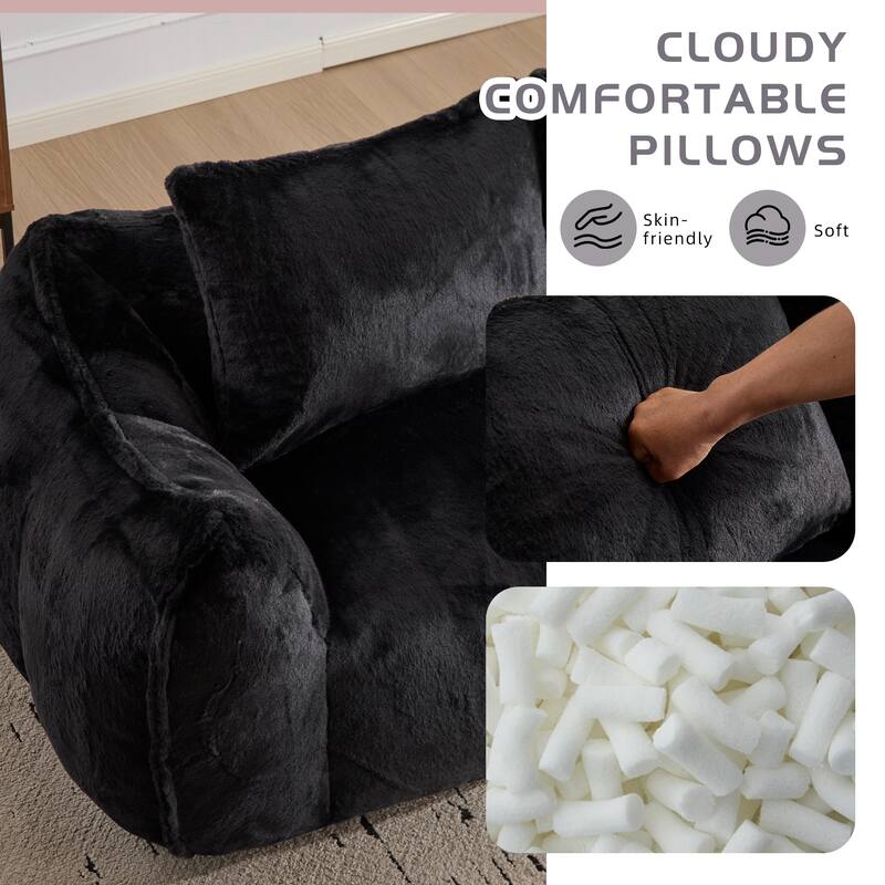 Oversized Bean Bag Sofa Reading Chair, 2-Seater Giant Bean Bag Couch with Pillows, Loveseat Chaise Lounge Sofa Chair