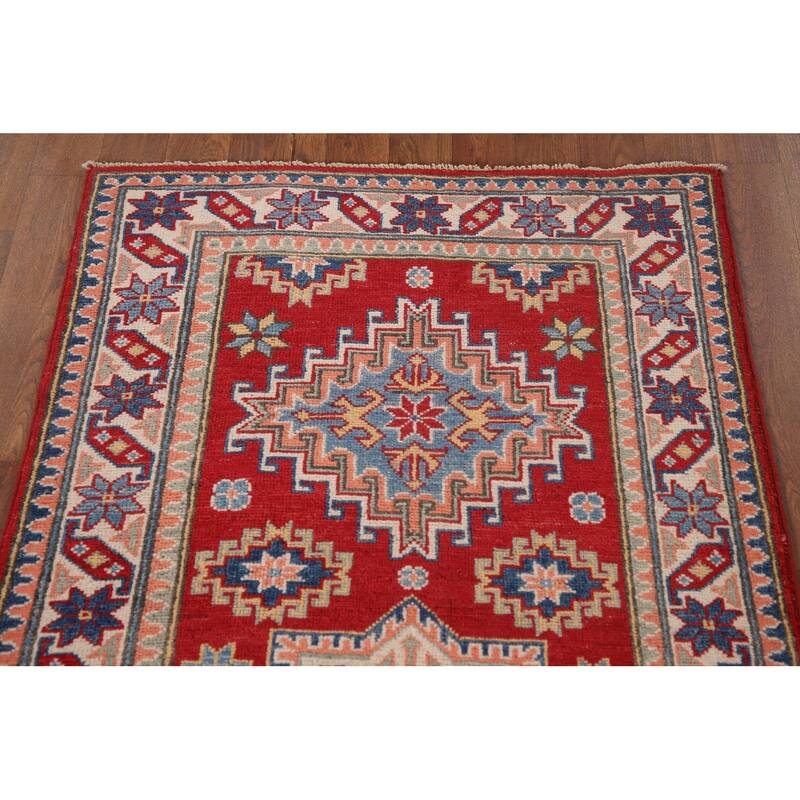 Red Kazak Runner Rug Hand-Knotted Wool Carpet - 2'8" x 8'0"