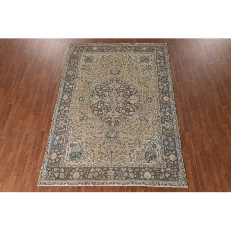 Traditional Tabriz Persian Vintage Area Rug Handmade Wool Carpet - 6'8"x 9'5"