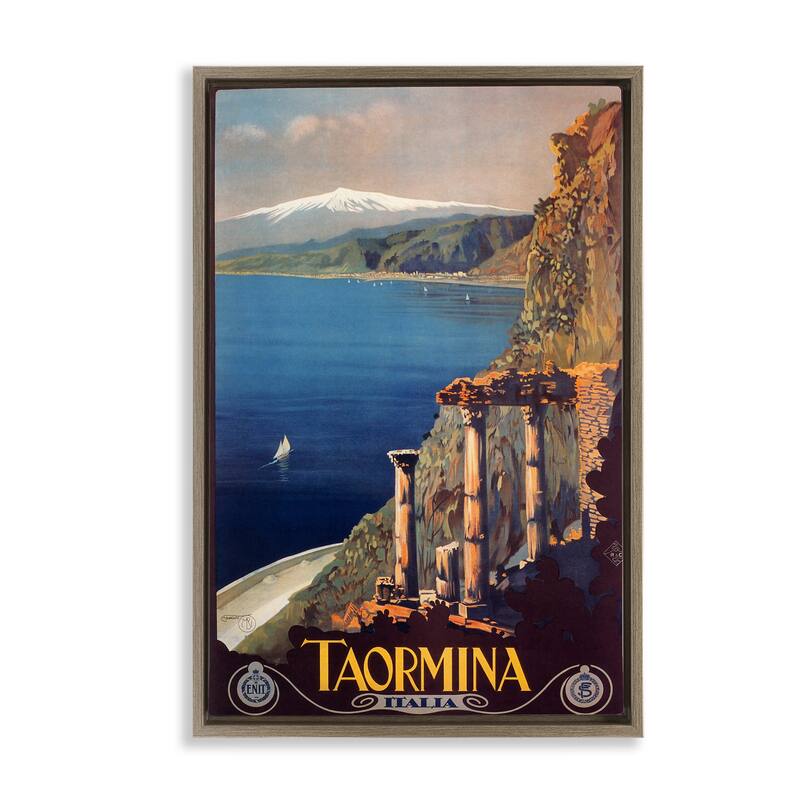 Stupell Tormina Italy Travel Poster Framed Floater Canvas Wall Art Design By Marcus Jules - 17 x 25 - Brown