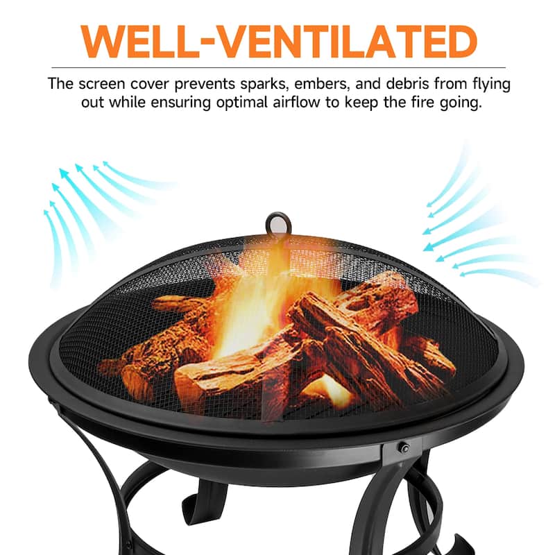 22" Fire Pit for Wood Burning, Portable Outdoor Firepit for Patio, Backyard, Camping, Beach
