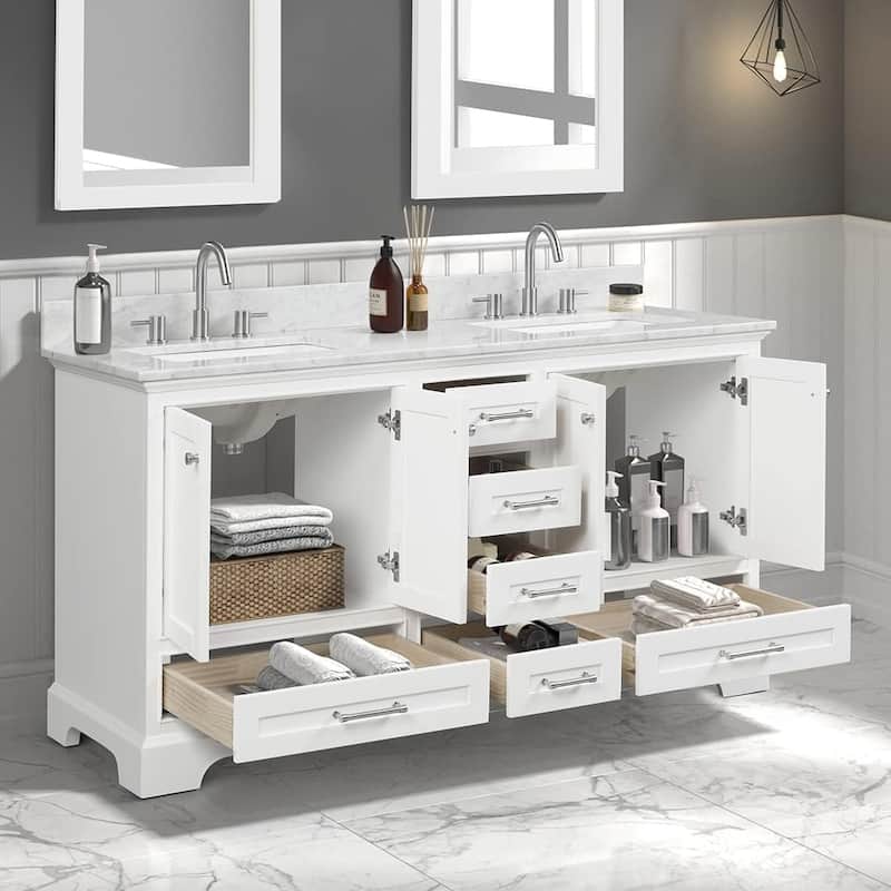 Blossom Copenhagen 60" Double Sink Solid Wood Vanity with Marble Top