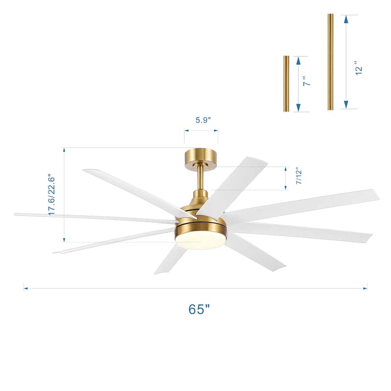 65 Inch Gold Modern Ceiling Fan with Light Remote(8-Blade)