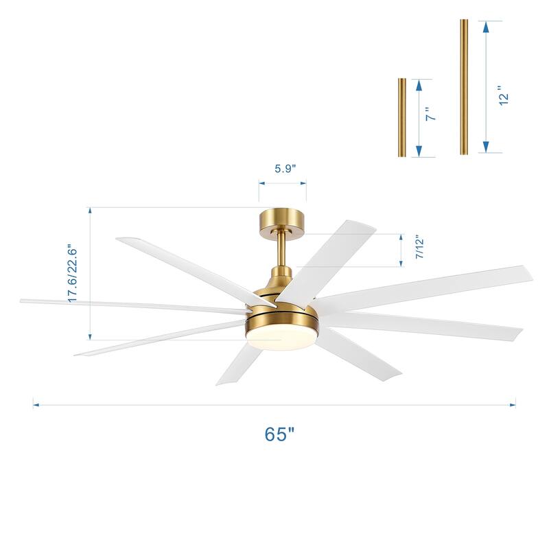65-in Gold Large Indoor Ceiling Fan with Light Remote (8-Blade)