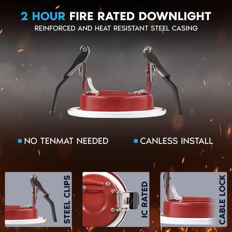 Luxrite 3" Ultra Thin LED Fire Rated Recessed Light 5CCT 550 Lumens 6.5W Dimmable Baffle 6-Pack