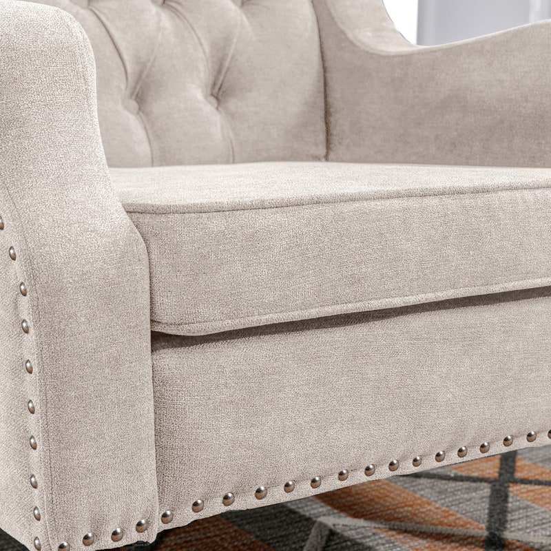 Button Tufted Accent Chair, Upholstered Club Chair Living Room Accent Chair,Beige
