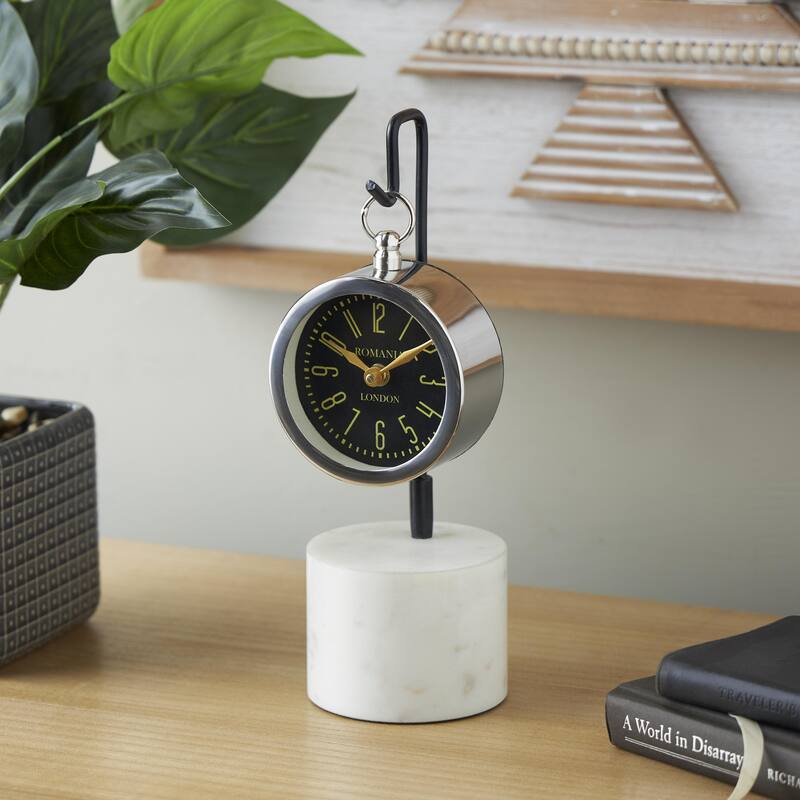 Stainless Steel Metal Suspended Decorative Clock with Black and White Stand - Silver - Roche River Decor