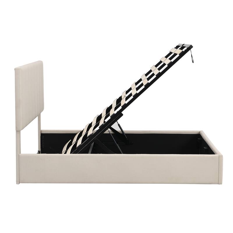 Upholstered Platform Bed with Gas Lift up Storage & Tufted Headboard