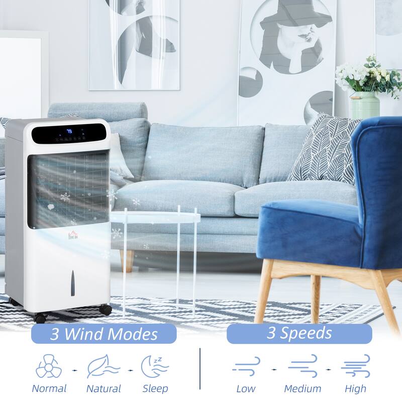 HOMCOM Mobile Air Cooler, Evaporative Ice Cooling Fan Water Conditioner Humidifier Unit with 3 Modes, 3 Speed, Remote Controller