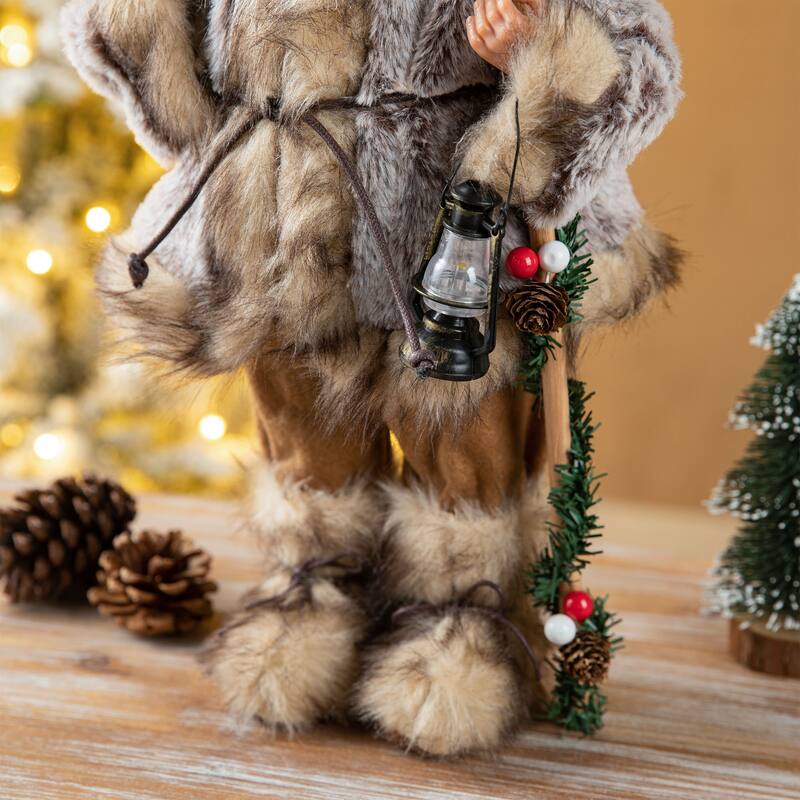 Glitzhome Christmas Imitative Fur Woodland Santa Figurine