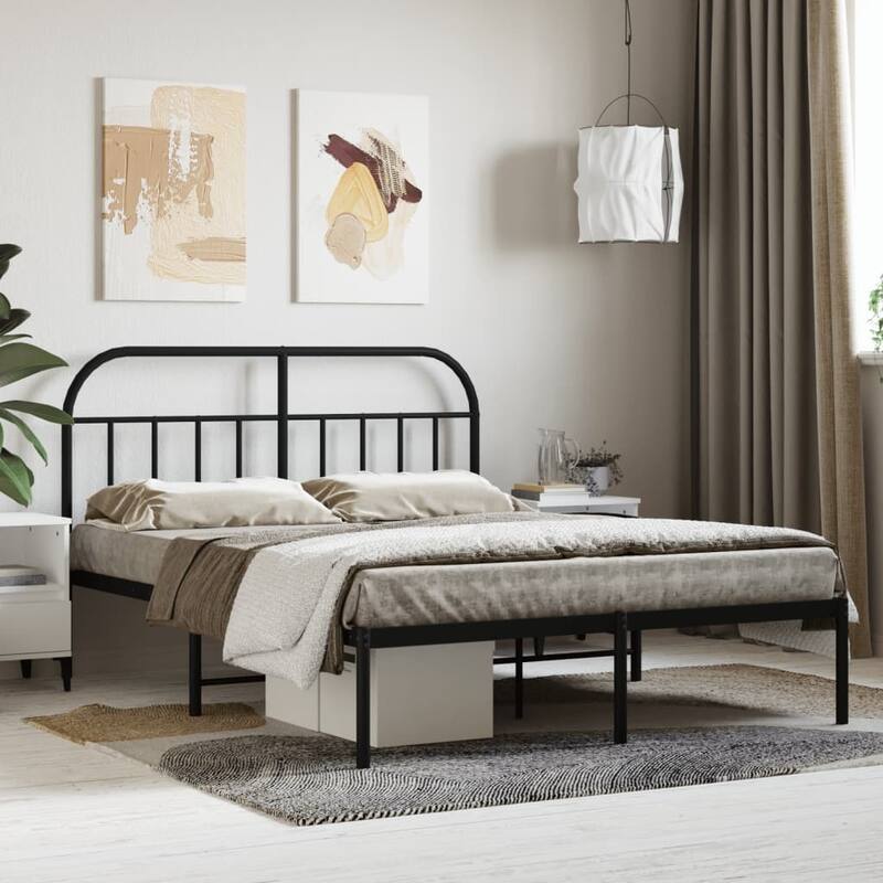 vidaXL 12 Inches Metal Bed Frame No Mattress - Black/77.2" x 55.9" x 39.4"