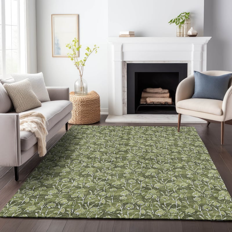 Premium Washable Super Soft Floral Contemporary Mayfield Rug - Olive - 3' x 5' - Rectangle