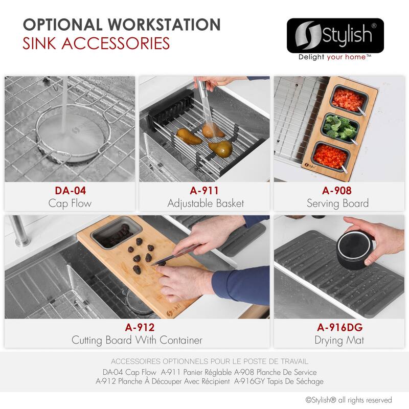 Stylish Versa36 Undermount 36" Double-Bowl Workstation Kitchen Sink - 36"x19"x10"