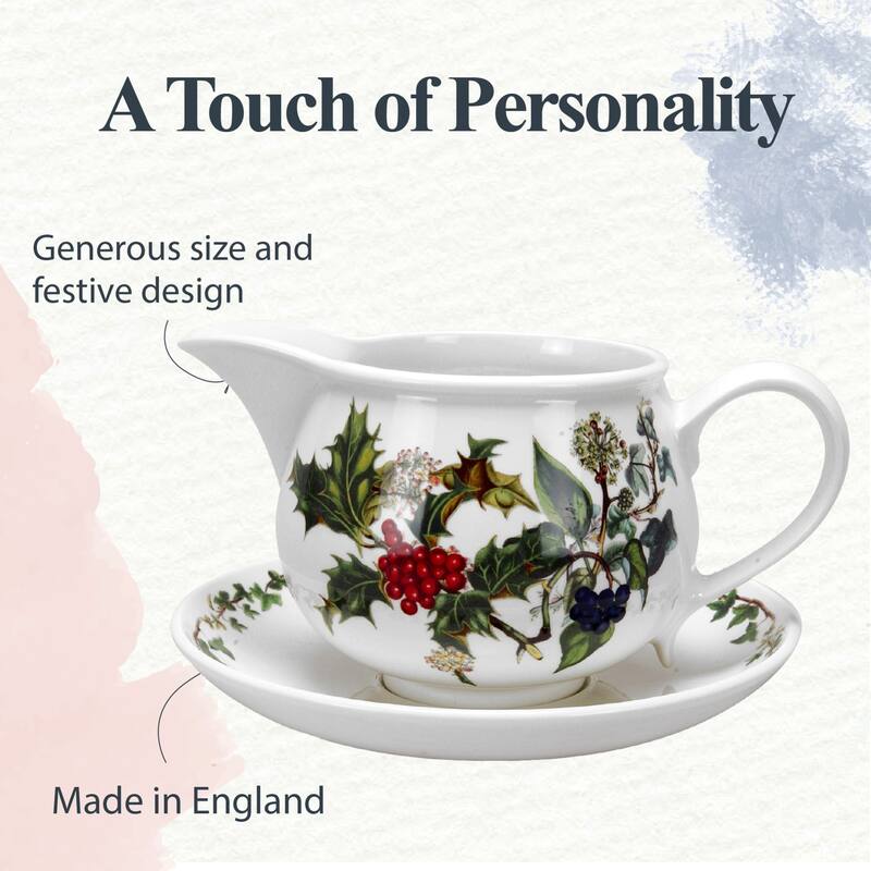 Portmeirion Christmas The Holly and Ivy Gravy Boat and Stand - 55.63 Fluid Ounces (1 L)