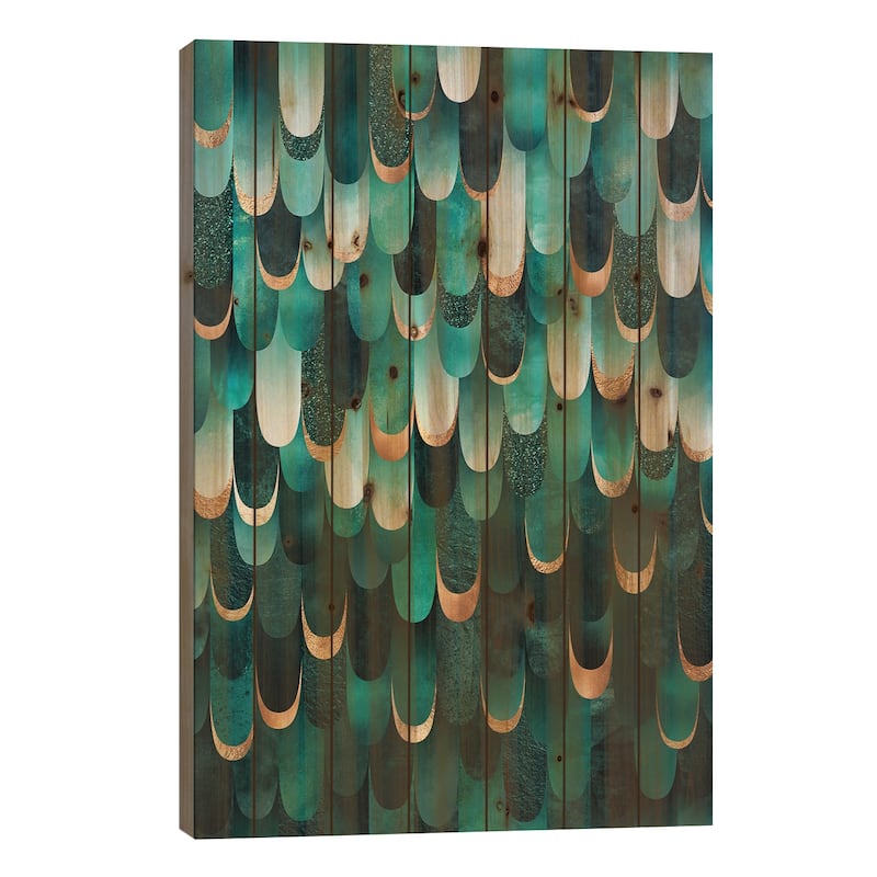Feathered - Turquoise Print On Wood by Elisabeth Fredriksson - Multi-Color - 40x26x1.5