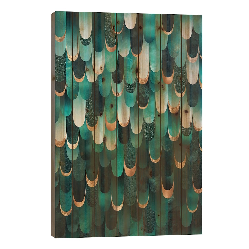 Feathered - Turquoise Print On Wood by Elisabeth Fredriksson - Multi-Color