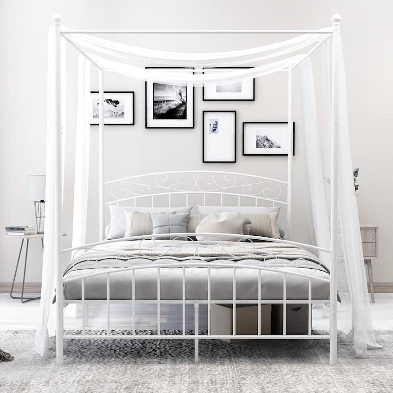 Alazyhome Traditional Metal 4-post Canopy Bed Frame