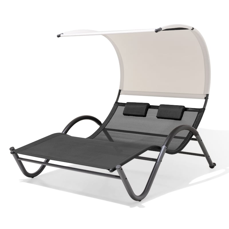 Outdoor Patio Double Chaise Lounge Chair - 72.8" D x 54.7" W x 64.6" H