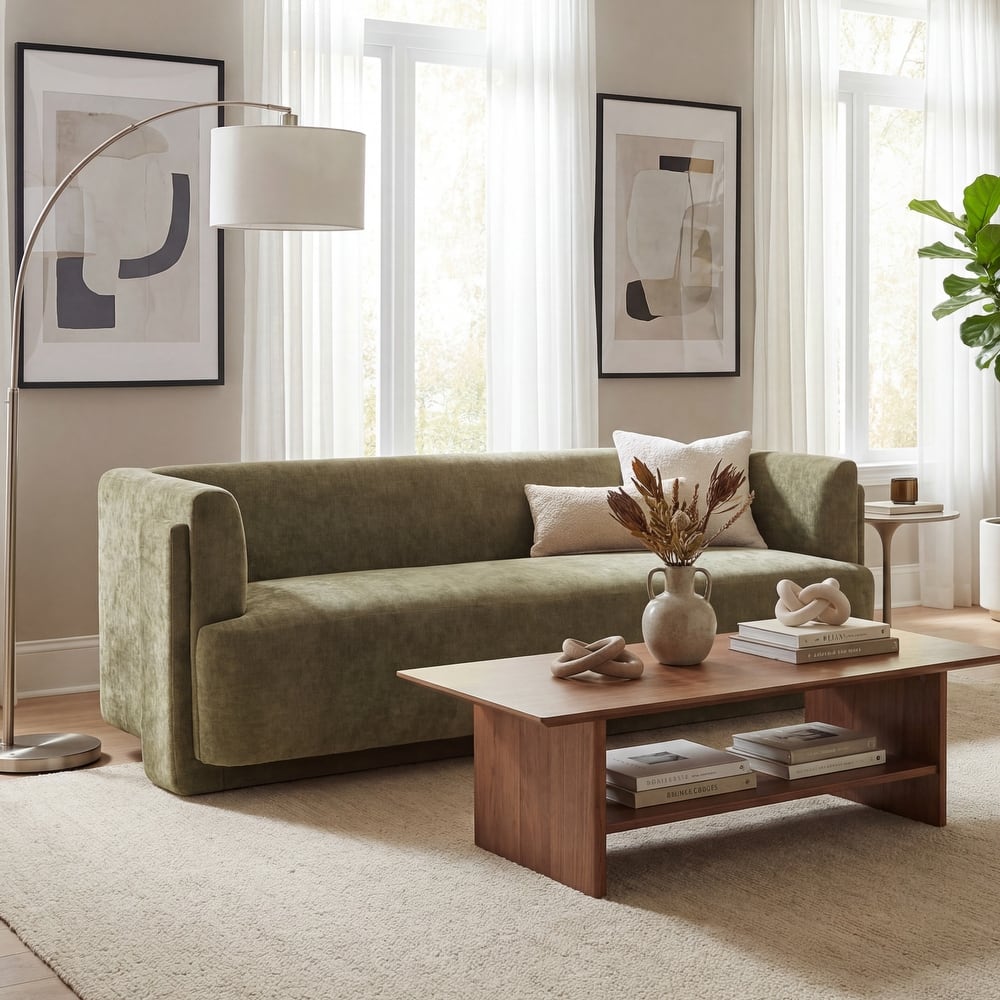 Christopher Knight Home - Modern Upholstered 77.56" 3-Seat Sofa with Geometric Block Arms