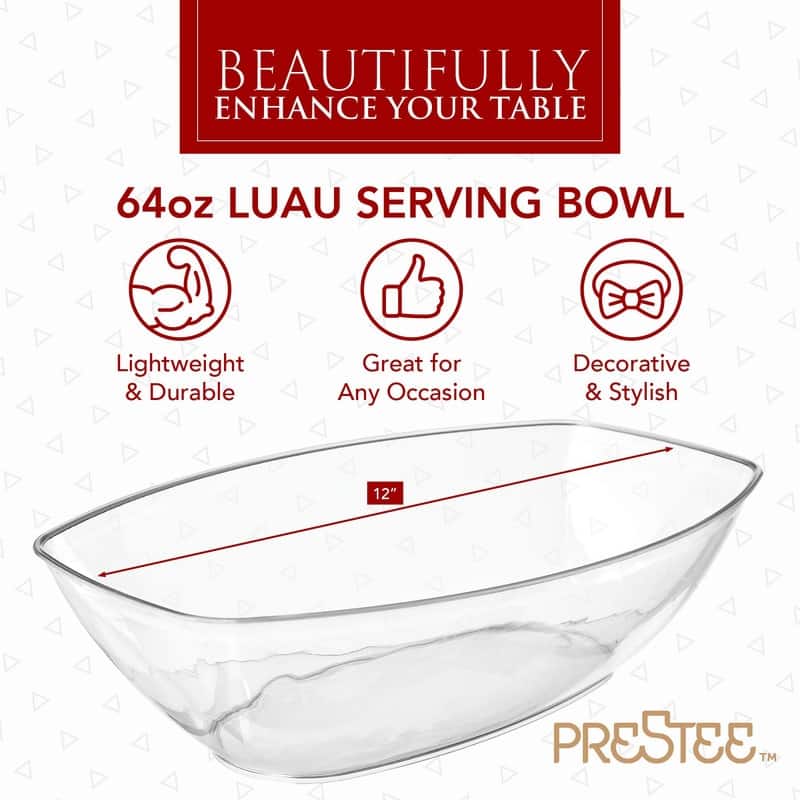 12/24 Pack Clear Oval Plastic Serving Bowls (64 Oz) / Disposable Dishes - 64 Oz