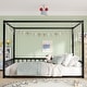 preview thumbnail 8 of 19, Queen Size Modern Floor Bed Frame with Canopy Structure and Full Guardrails, Low-Profile Metal Platform Bed Full Black - Full