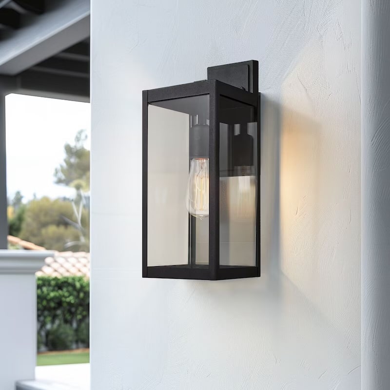 Black Outdoor Exterior Wall Lantern Sconce Light - 15" H - Powder coated black