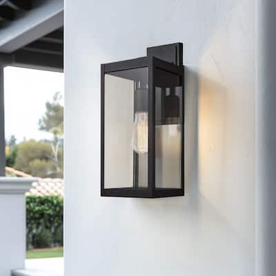Black Outdoor Exterior Wall Lantern Sconce Light - 15" H