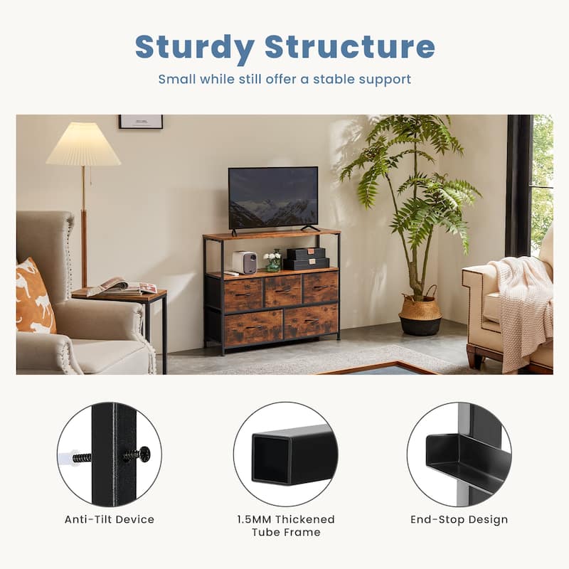 5 Fabric Drawers Dresser for Bedroom TV with Open Storage Shelf