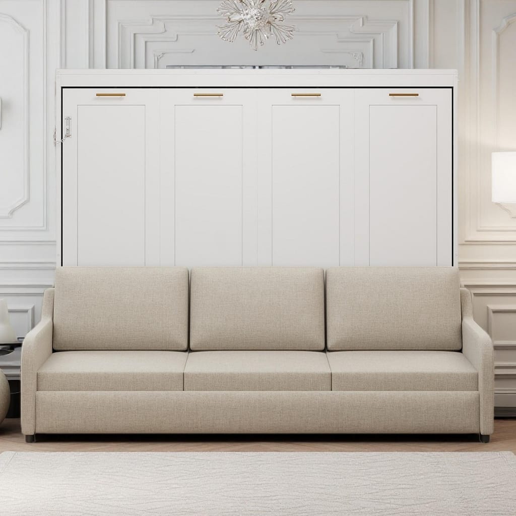 Murphy Cabinet Bed with Folding Sofa and Built-In Storage Shelves & LED Lights by Harper&Bright Designs
