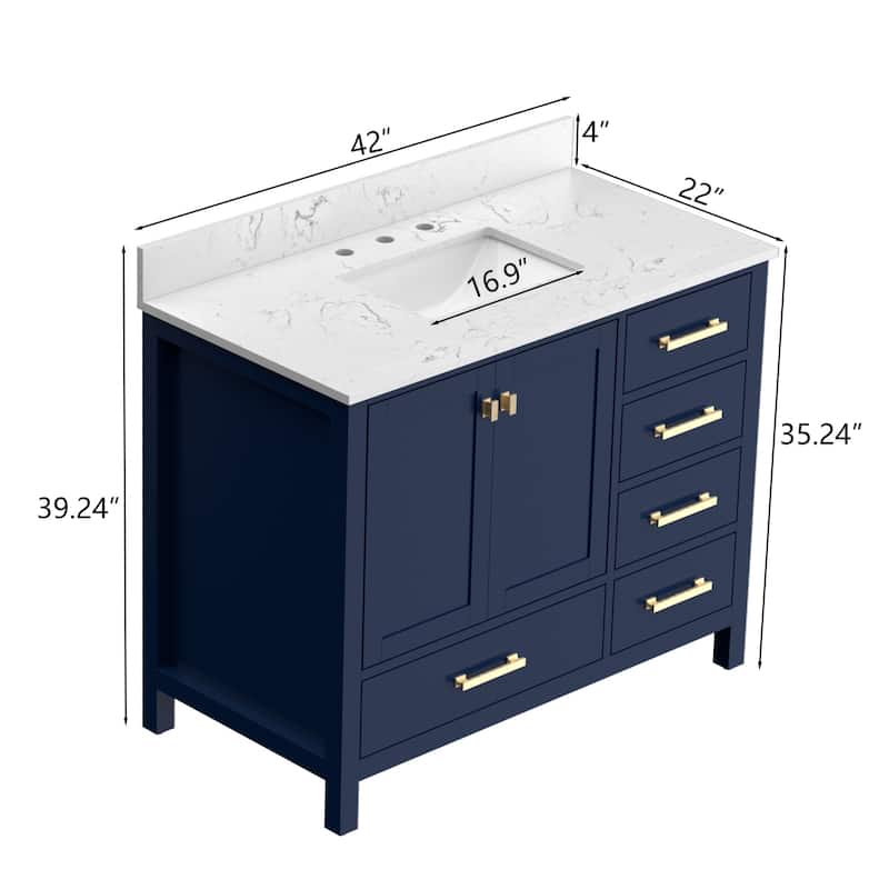 StarrySky 42 inch Undermount Single Sink Bathroom Vanity with Engineered Carrara Marble Top - 42 inch