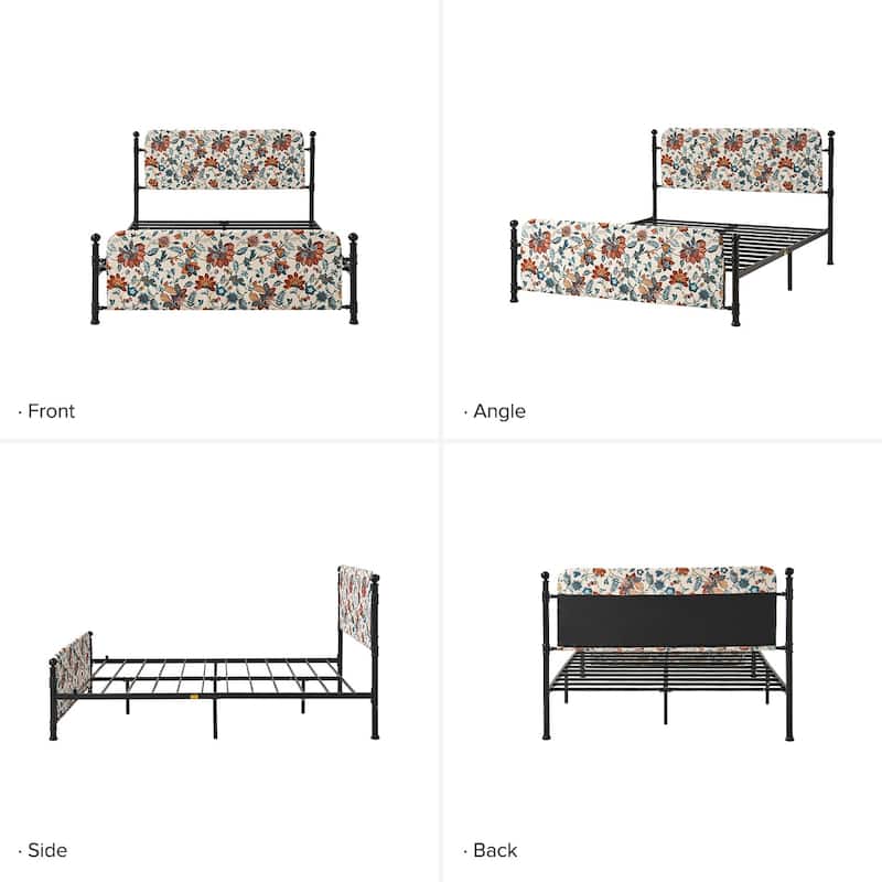 Diana Transitional 62" Floral Upholstered Platform Metal Bed Frame with Washable Slipcover by HULALA HOME