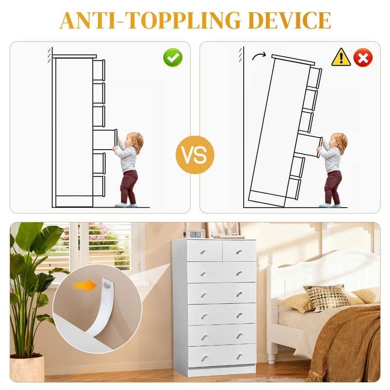 Large 7-Drawer Dresser For Bedroom And Chest Of Drawers With Sturdy Construction Wood Storage Organizer For Closet