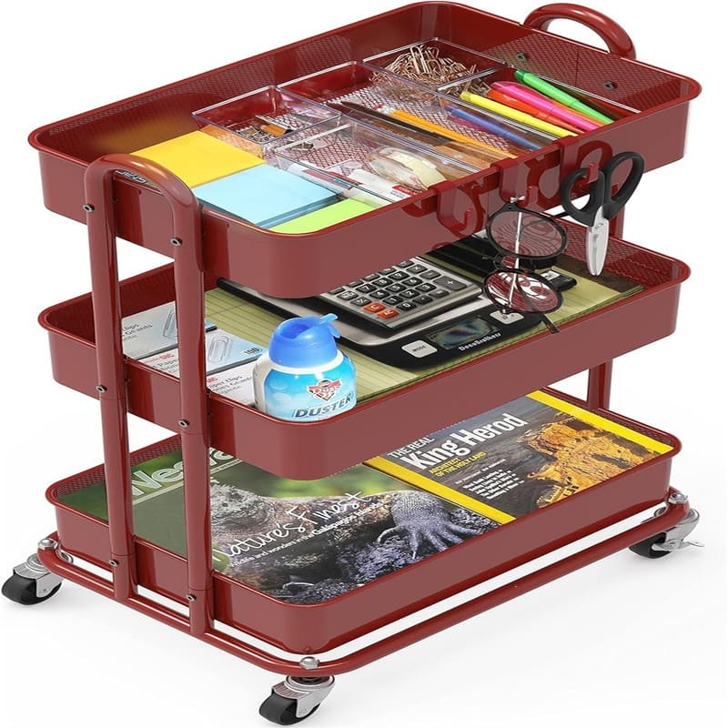 Heavy Duty 3-Tier Metal Utility Rolling Cart - 12.5"D x 17"W x 31.5"H