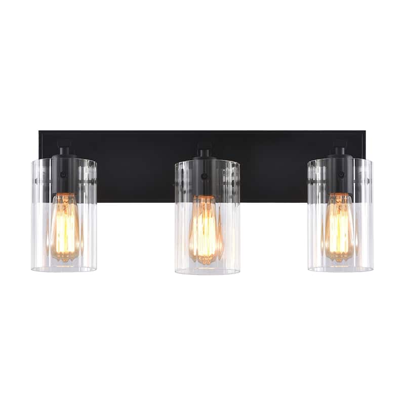 Modern Black 3-Light Glass Dimmable Bathroom Vanity Light Fixture - 20.87" W x 9" H* 5.87'' D