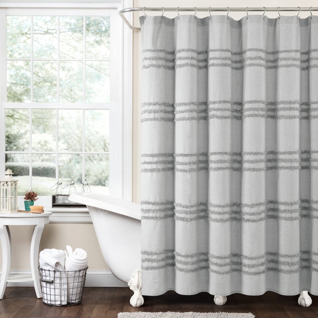 Lush Decor Boho Kendra Tufted Yarn Dyed Eco-Friendly Recycled Cotton Shower Curtain Single