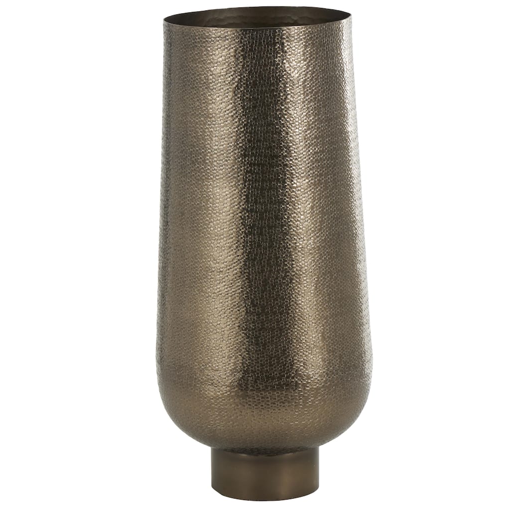 Aluminum Metal Geometric Textured Wide Floor Vase with Elevated Base - Brass - Roche River Decor