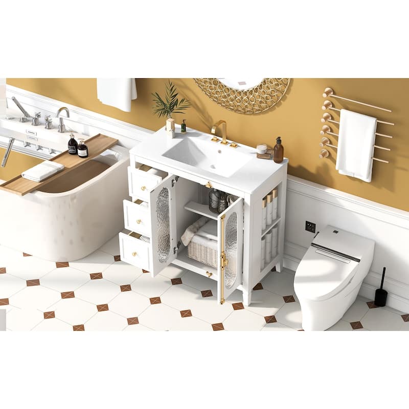 Roomfitters 36 Inch Bathroom Vanity with Sink, Solid Wood Frame Storage Cabinet with 2 Doors and 3 Drawers