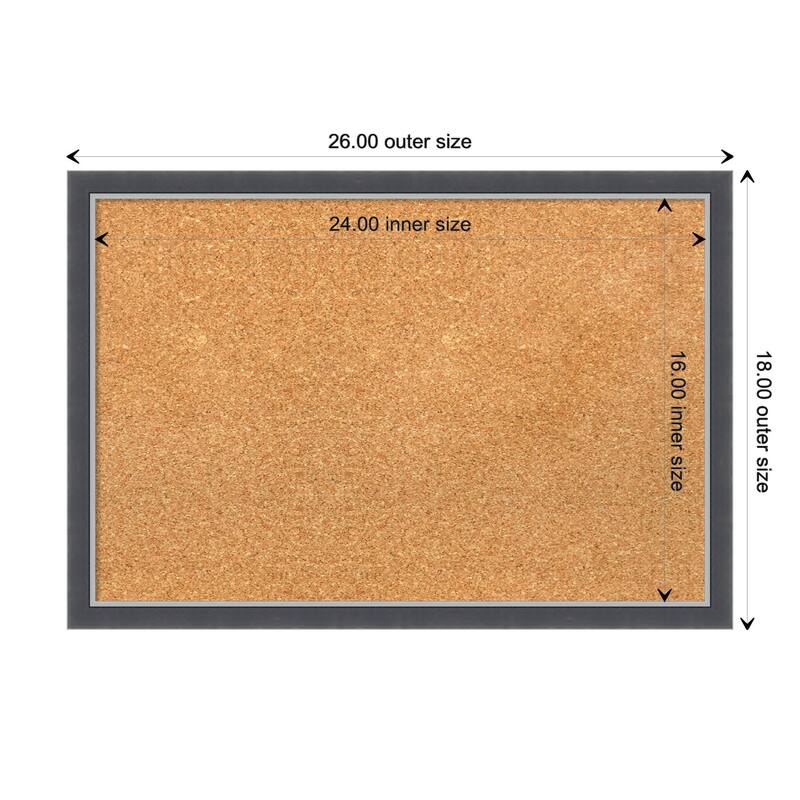 Eva Black Silver Thin Framed Natural Corkboard Bulletin Board - Board Size 24x16