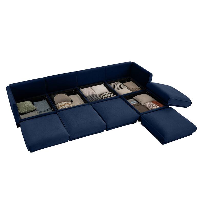 142.5" Chenille Upholstered L-Shaped Modular Sectional Sofa with Storage Seat, DIY Combination