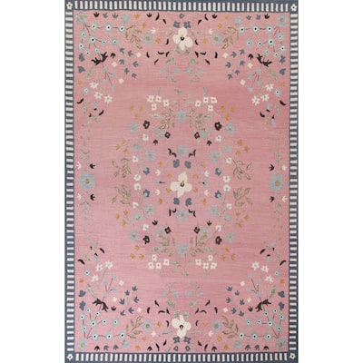 Hand-Tufted Floral Aubusson Indian Rug Traditional Oriental Carpet