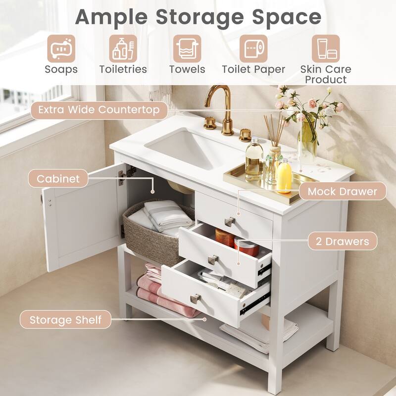 Gymax Bathroom Vanity Unit w/ Basin w/ Extra Wide Granite Countertop
