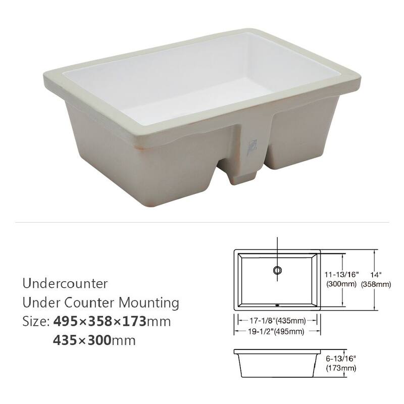 19.5"x14" White Ceramic Rectangular Undermount Bathroom Sink with Overflow