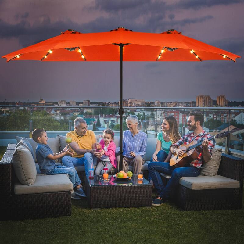 Costway 15Ft Patio Double-Sided Solar LED Market Umbrella Crank Base