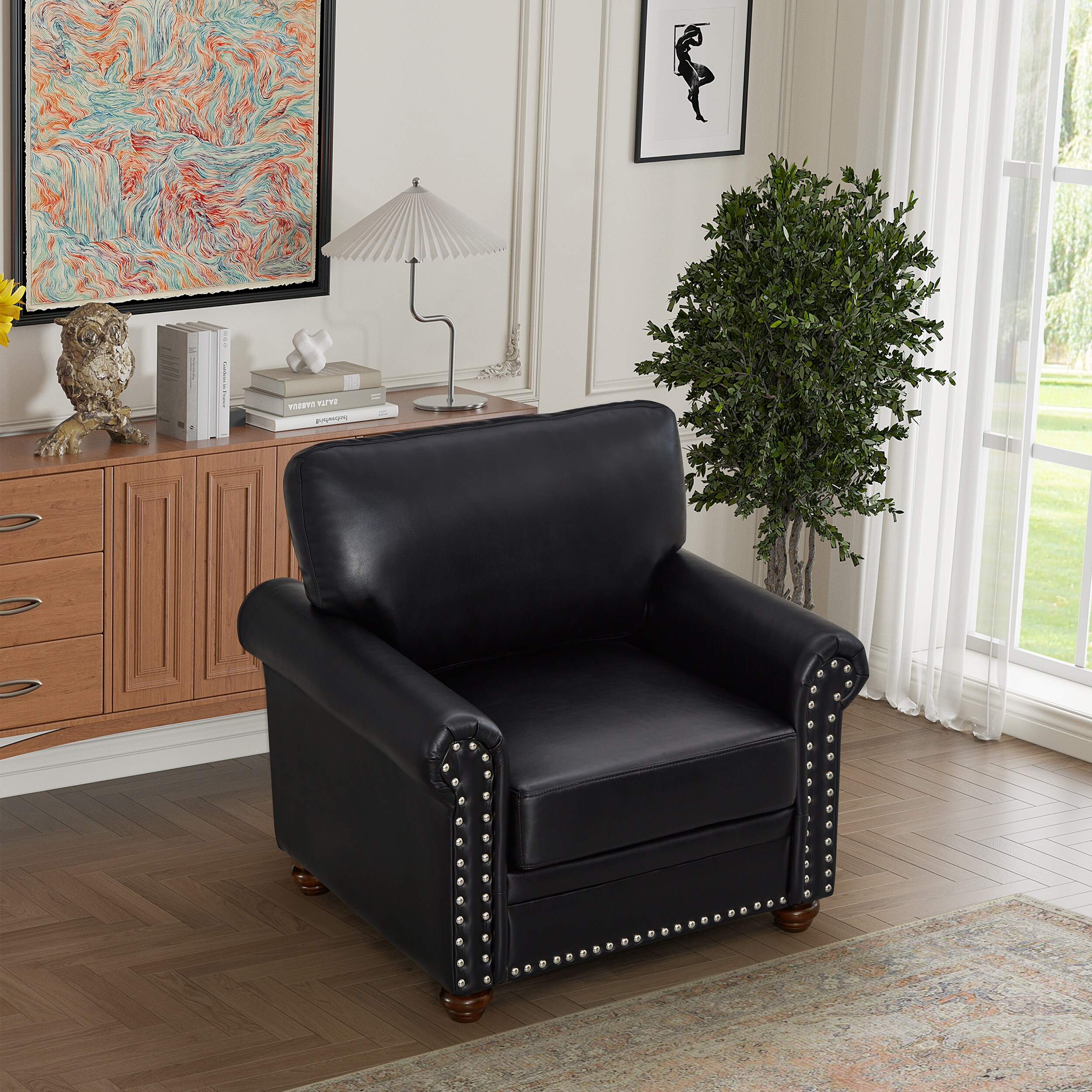 Black 35.8'' Single Sofa Chair With Wood Leg,Removable Cushion