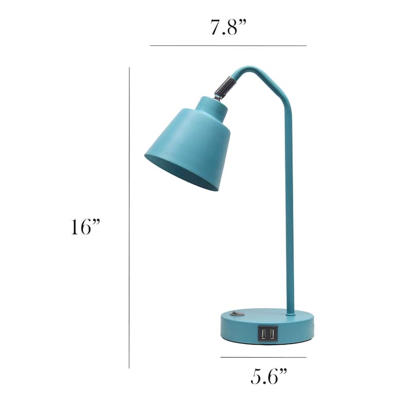 Modern Adjustable Metal Desk Lamp with USB Charging Port in Multiple Colors - 7.8" (L) x 5.6" (W) x 16" (H)