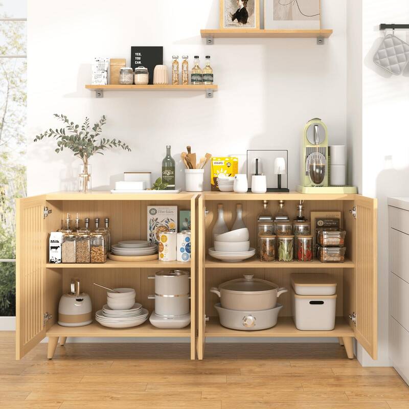 63" Sideboard Storage Cabinet with Slatted Doors, Modern Buffet Credenza for Dining Room & Entryway