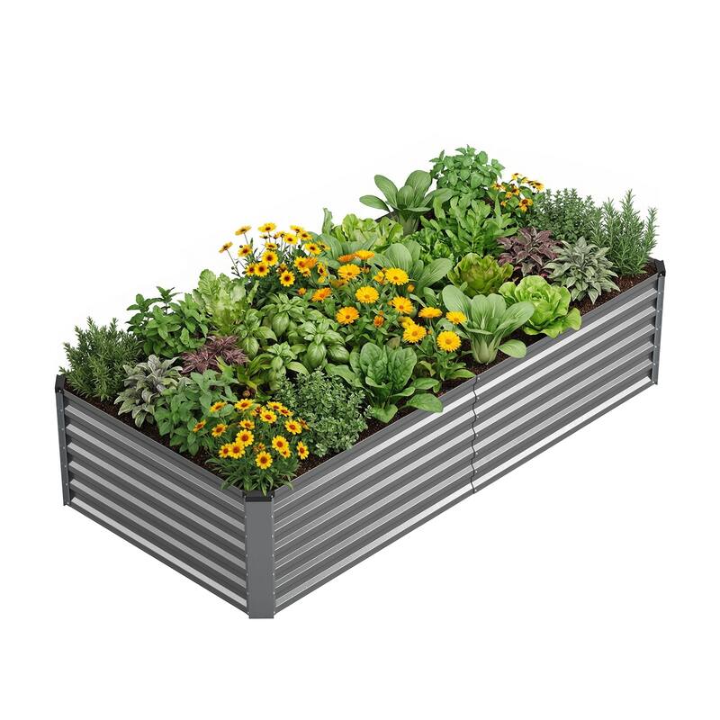 Meyreso 8ft x 4ft x 2ft Galvanized Raised Garden Bed, Thick Metal Planter Box, Rust Proof, Weather Resistant, Open Base